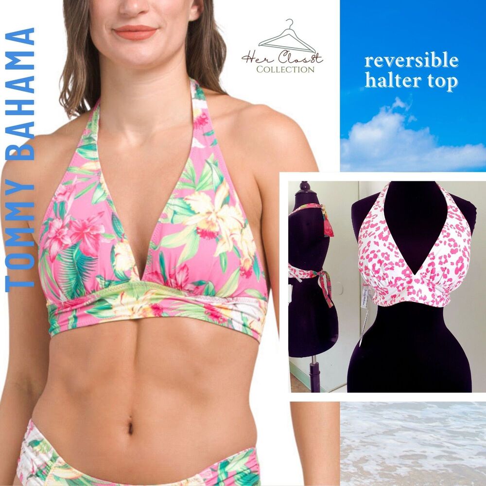 Tommy Bahama Reversible Pink Orchid Garden Halter SwimTop NWT XS/TP
